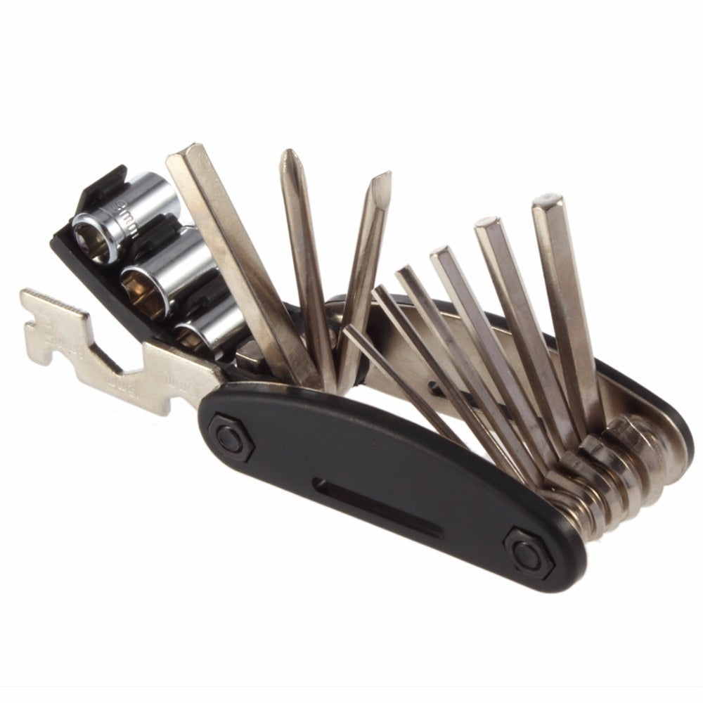 16 in 1 Multi function Mountain Bike Bicycle Repair Wrench Screwdriver Nut Tire Repairing Tools Kit Sets Hex Spoke Allen key