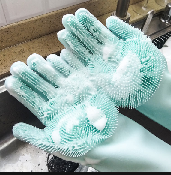 2Pcs/Pair Magic Dishwashing Gloves with Scrubber, Silicone