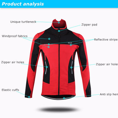 ARSUXE Men's Cycling Jacket Winter Thermal Fleece Long Sleeve Cycling Clothing Windproof Downhill MTB Bike Bicycle Coat Sports