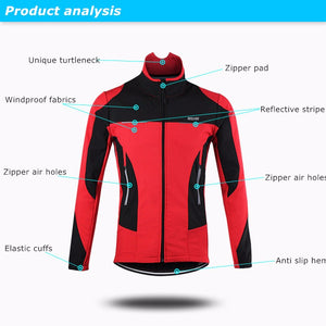 ARSUXE Men's Cycling Jacket Winter Thermal Fleece Long Sleeve Cycling Clothing Windproof Downhill MTB Bike Bicycle Coat Sports