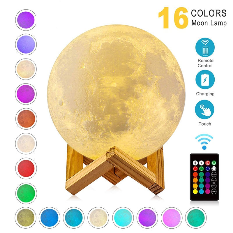 USB Rechargeable Mind Glowing 3D Print Moon Lamp Night Light Creative Home Decor Globe Bedroom Lover Children Gift