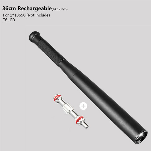 500 Meters LED Spiked Mace Baseball Bat LED Flashlight Security Bat Self-defense 3 Mode Patrol Rechargeable Torch Lamp Light