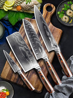 4 piece Damascus Knives set with Free Gift Stainless Steel Hand Guard Finger Protector