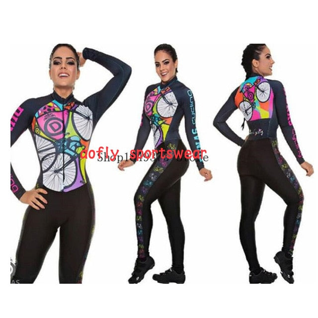 Women's Long Sleeve Triathlon Clothing Cycling  Skinsuit  Bicycle Jersey Jumpsuit 3 colors